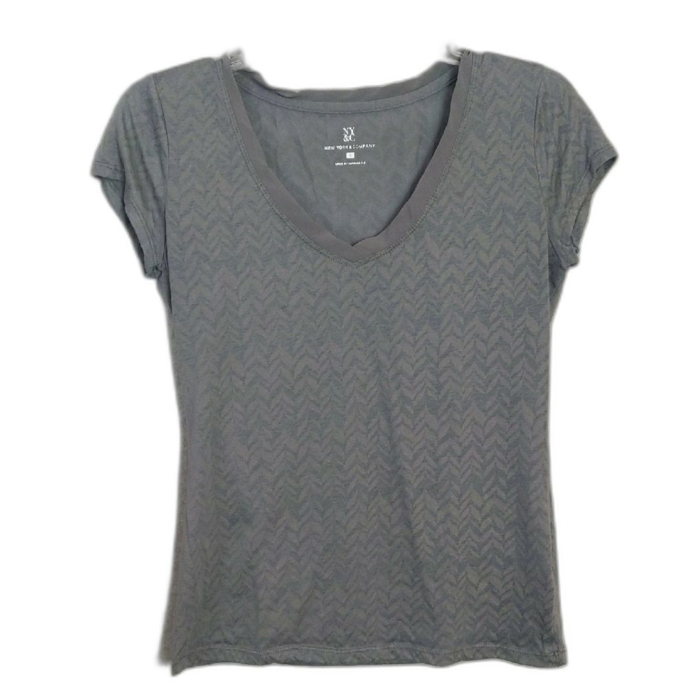 NY&C Gray Herringbone Short Sleeve Tee Women's S